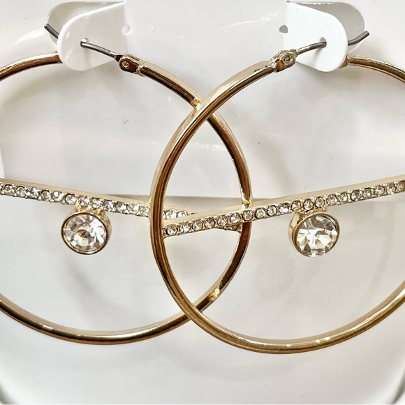 NWT Nine West gold rhinestone hoop earrings - Picture 2 of 8